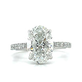 14K White Gold 3.02CT Oval Center and 3.20 Carat Total Weight Round Pave on Band & Hidden Halo Lab Grown Diamond Engagement Ring