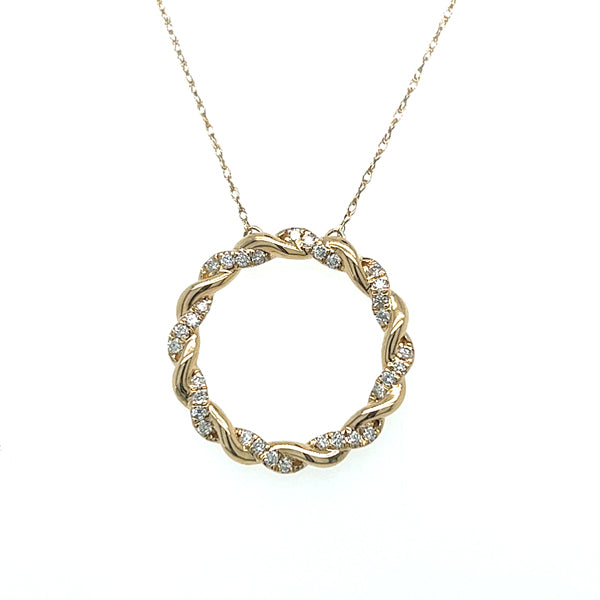10K Yellow Gold 1/4 Carat Total Weight Diamond Twisted Infinity Circle Pendant - 18" Chain