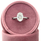 14K White Gold 3.02CT Oval Center and 3.20 Carat Total Weight Round Pave on Band & Hidden Halo Lab Grown Diamond Engagement Ring