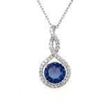 Silver Round Simulated Tanzanite and Cubic Zirconia Pendant Necklace