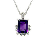 "Silver Lining" WJS Custom Set14KW Amethyst and Diamond Sunset/ Flower Inspired Pendant