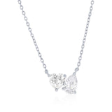 Silver Heart and Pear-Shaped CZ Necklace 16+2"