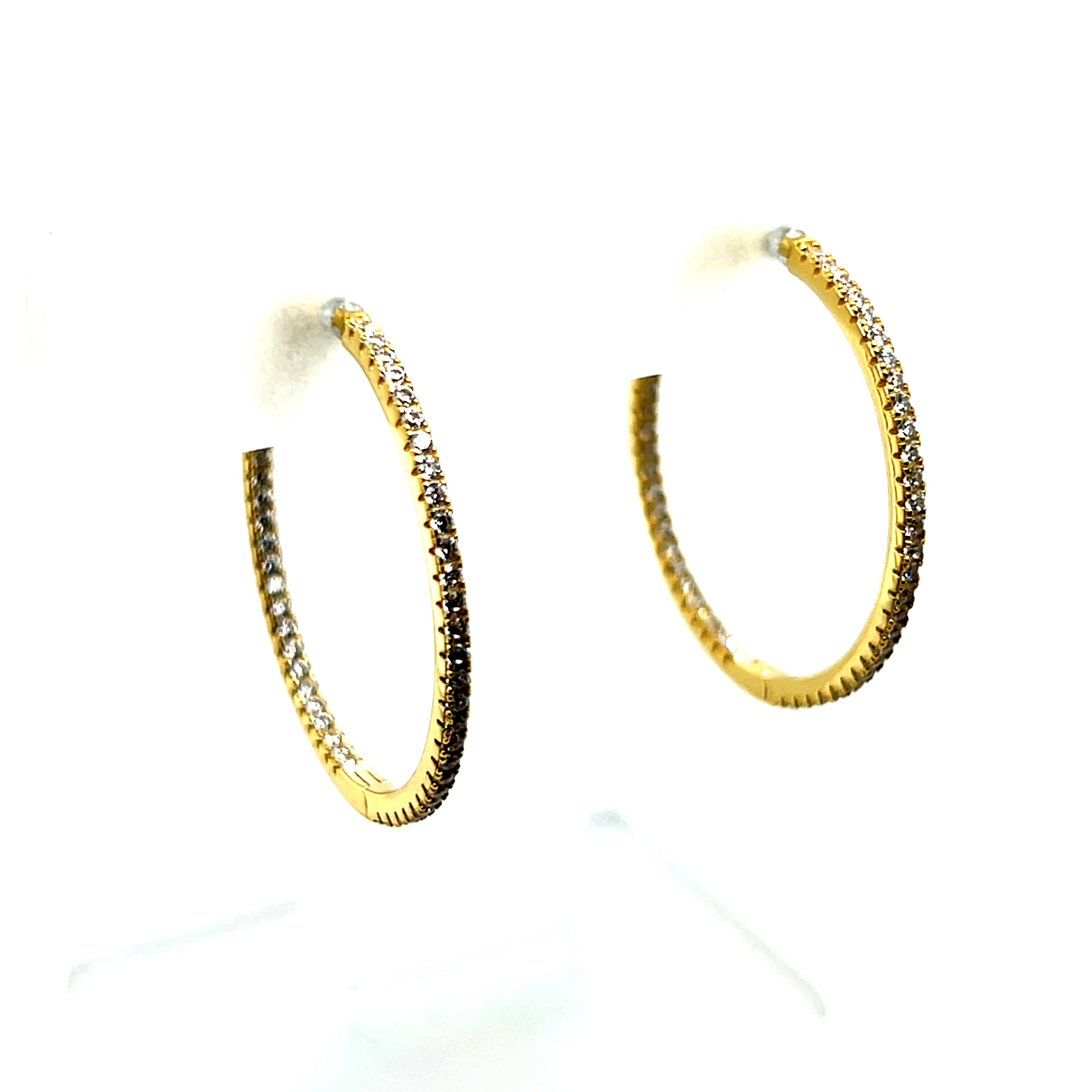 Silver Yellow Gold Plated Cubic Zirconia Inside-Out Hoop Earrings