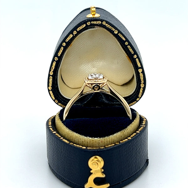 14K Yellow Gold 1/5  Carat Total Weight Diamond Cluster and Halo Engagement Ring