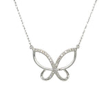 10K White Gold 1/10 Carat Total Weight (30) Diamond Butterfly Pendant Necklace on 18" Chain