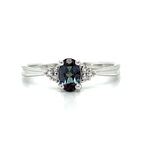 White Gold Created Oval Alexandrite and Diamond Accent Ring
