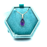 14K Yellow Gold 1.95CT Teardrop Amethyst and 0.019  Carat Total Weight (5) Diamond Pendant