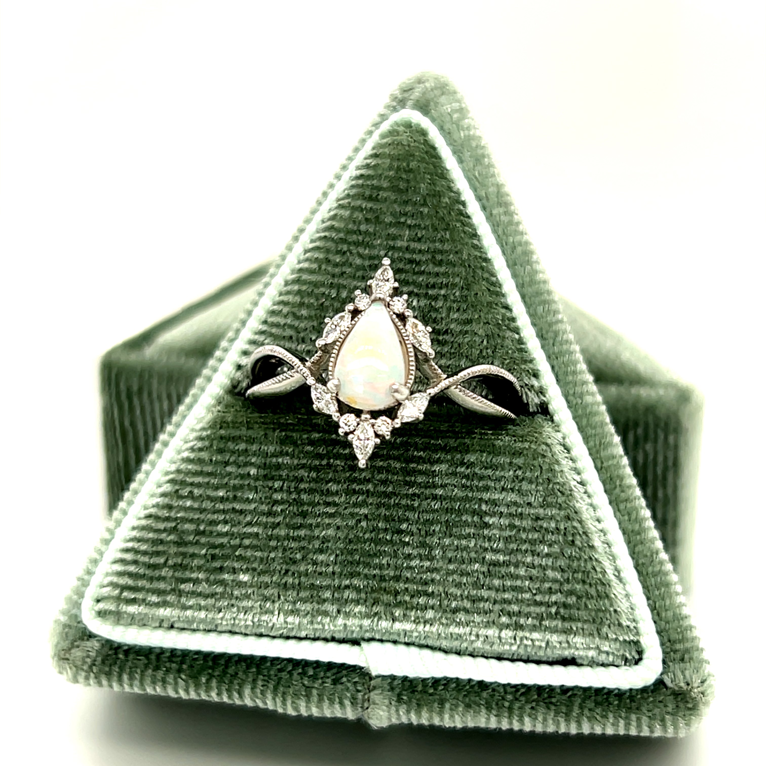 "Heidi" WJS Custom Set 14K White Gold Opal and Diamond Ring