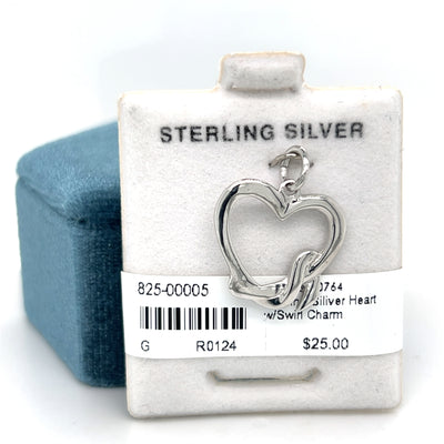 Silver Heart with Swirl Charm
