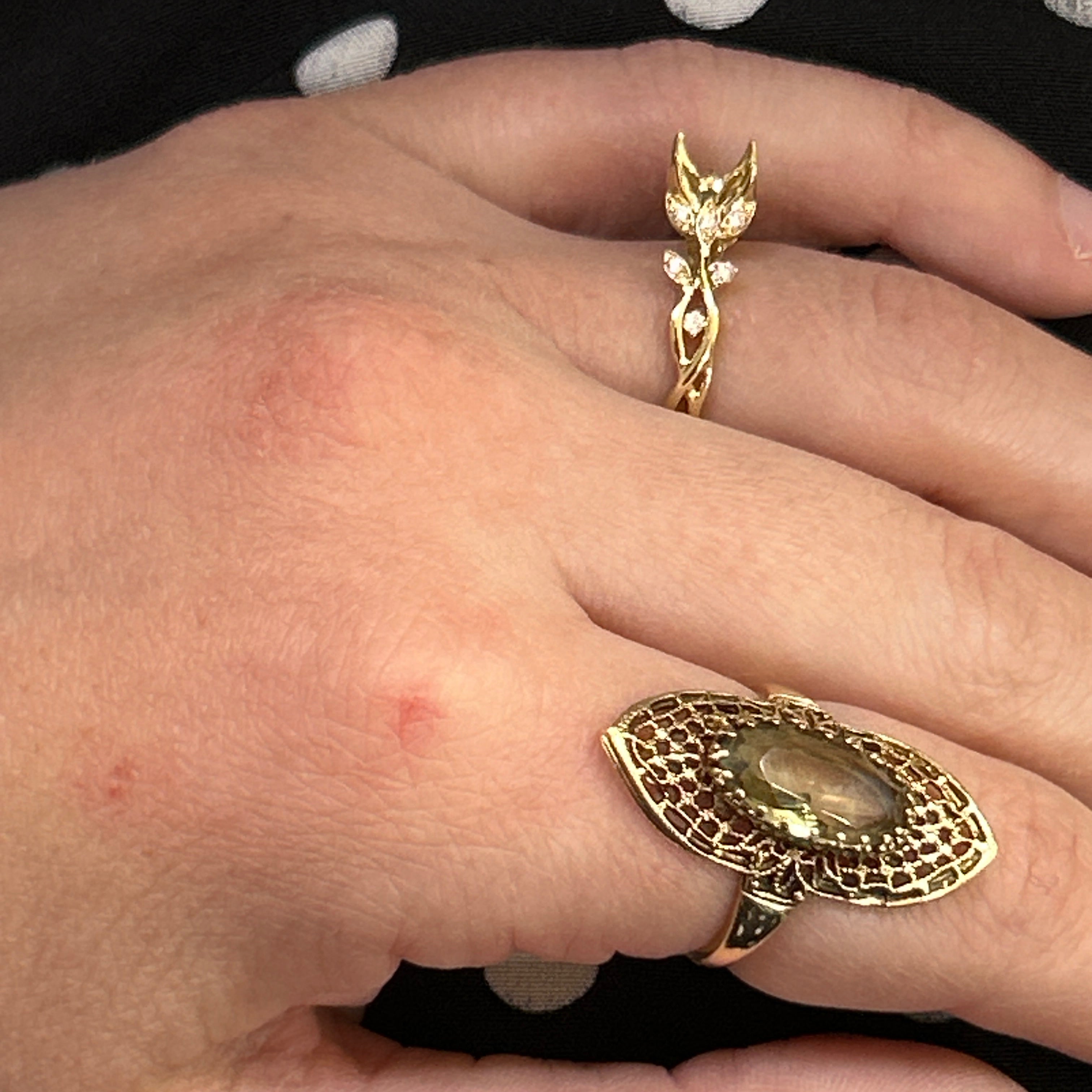 14K Yellow Gold 0.17 Carat Total Weight Diamond Vine Inspired Semi-Mount Ring