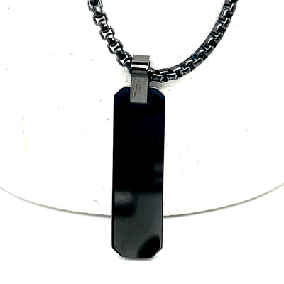 Stainless Steel Gunmetal-IP Brushed and Polished Small Rectangle Dog Tag Necklace 22"