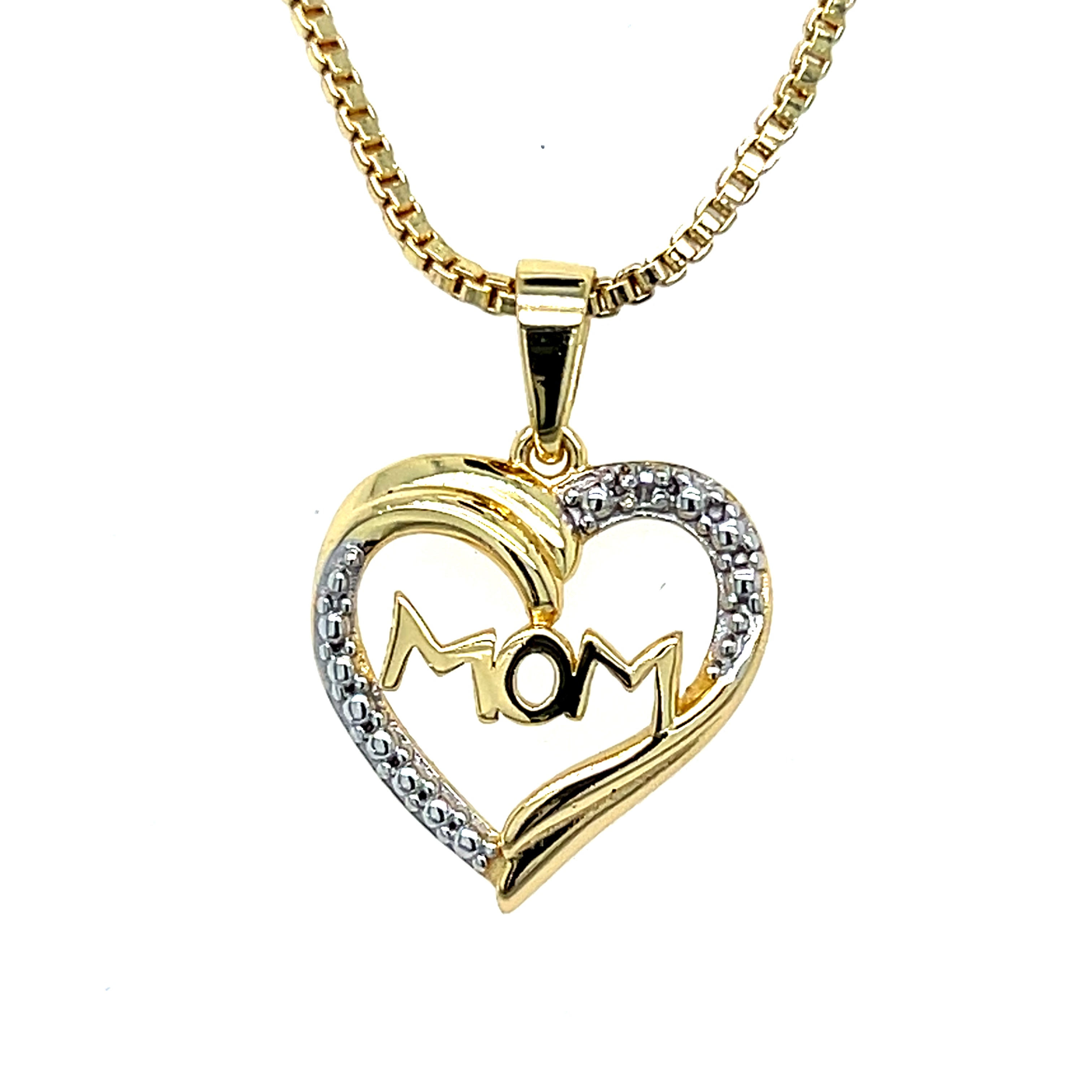 Sterling Silver Yellow Gold Plated Diamond Accent Mom Heart Necklace