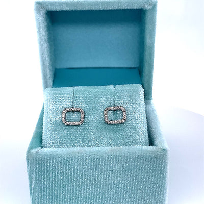 14K White Gold .10 Carat Total Weight Diamond Rectangular Shaped Earrings