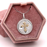 Sterling Silver and 10K Yellow Gold .07 Carat Total Weight Diamond Cross Circle Necklace