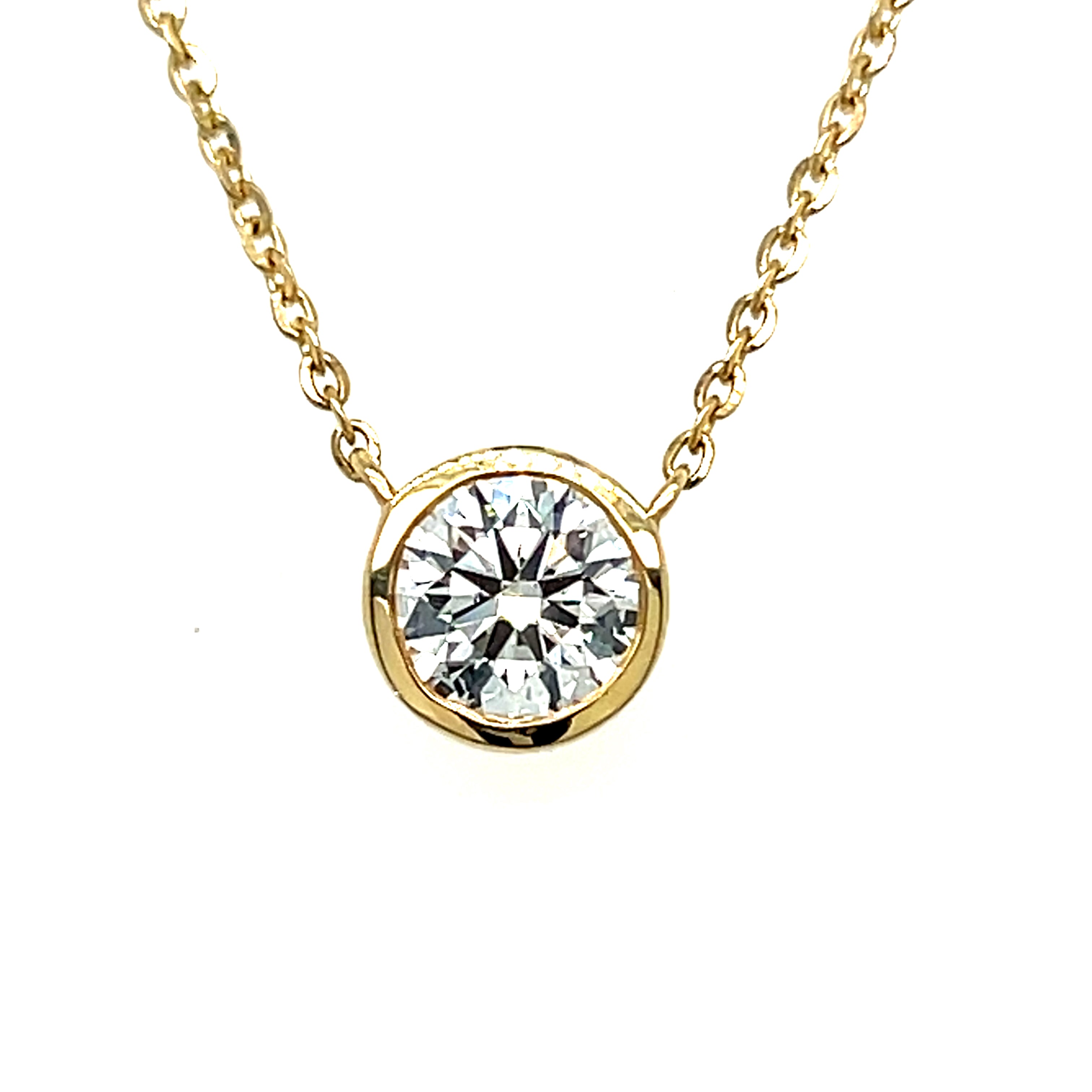 14K Yellow Gold 1.00 Carat Total Weight Lab Grown Diamond Solitaire Bezel Pendant KJN16414-1.00CT # NC [IGI 748503592]