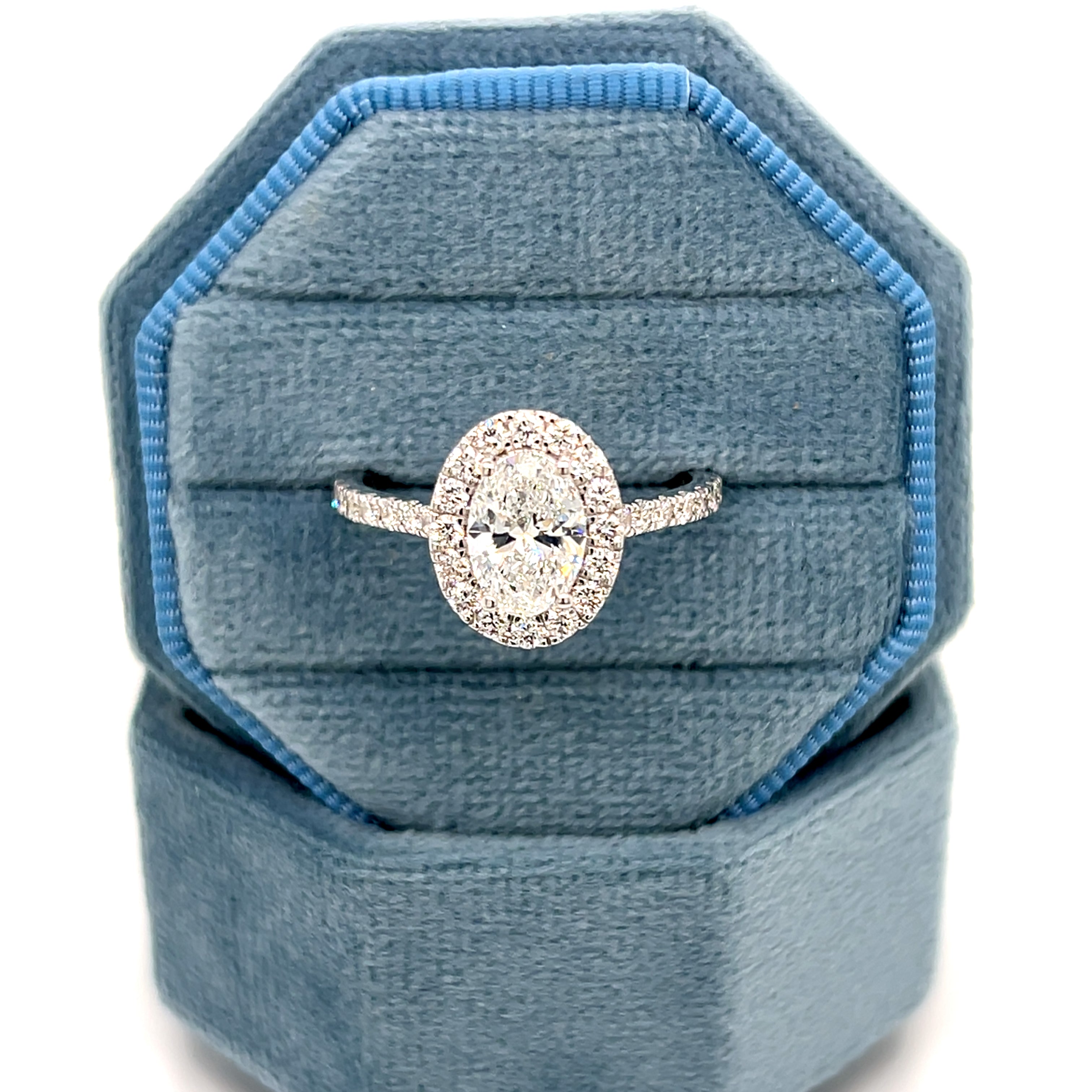 14K White Gold 1.59 Carat Total Weight Lab Grown Diamond Oval Engagement Halo Ring