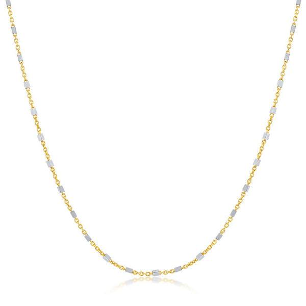 Sterling Silver Square Beads on Gold Plated Chain Two Tone Necklace 18"