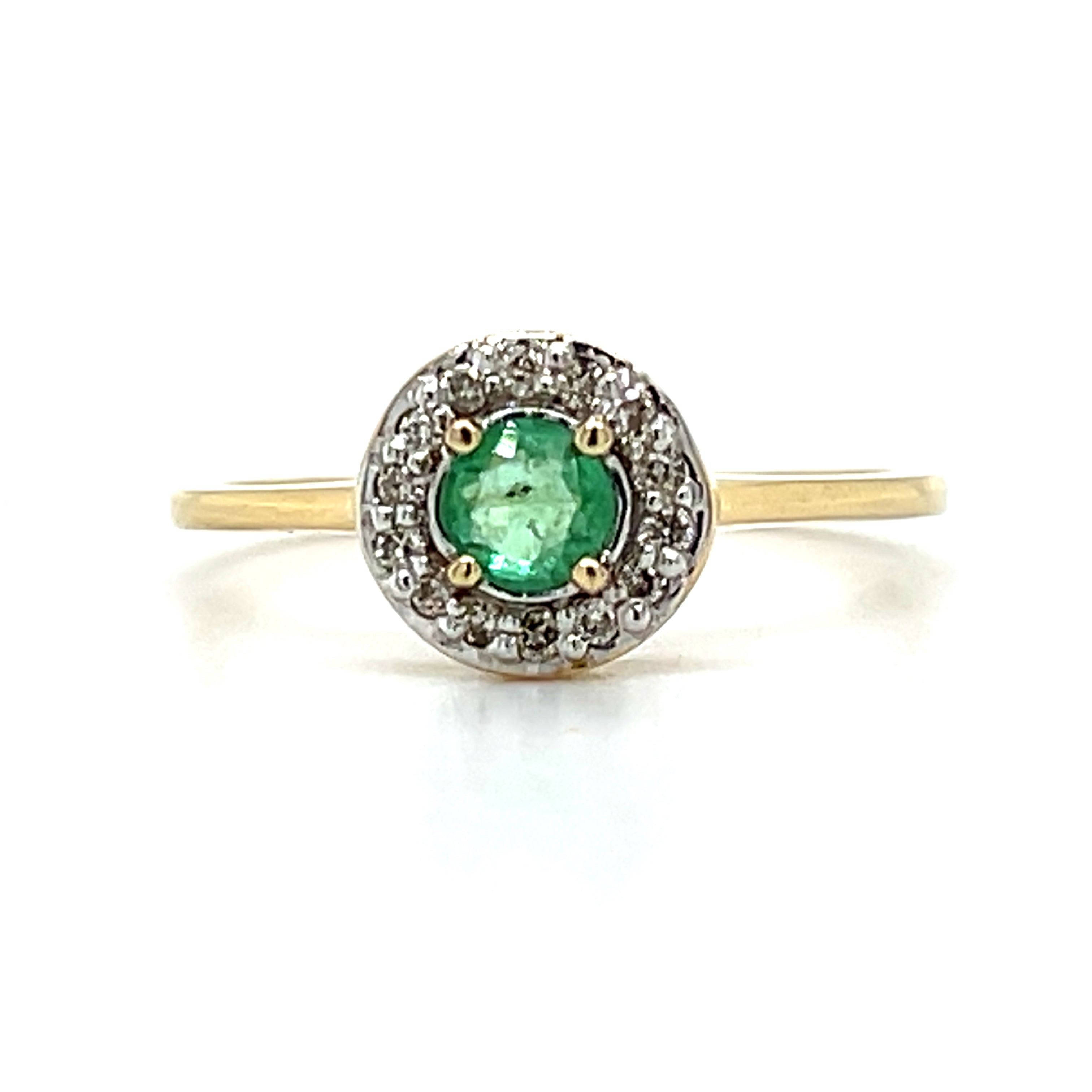 Yellow Gold Round Emerald and Diamond Ring