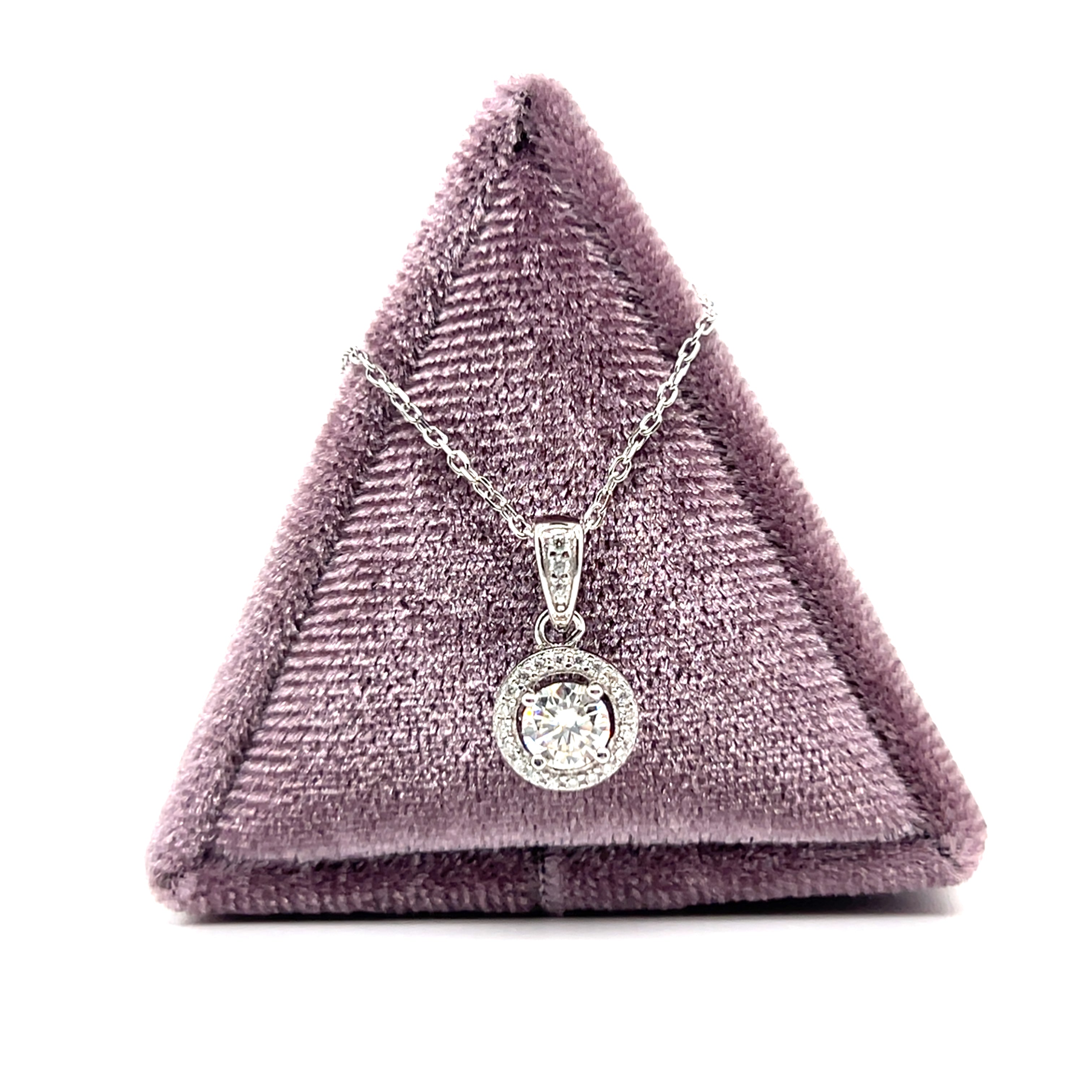 Silver 5mm Moissanite Halo Necklace