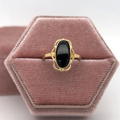 Yellow Gold Oval Black Onyx Ring