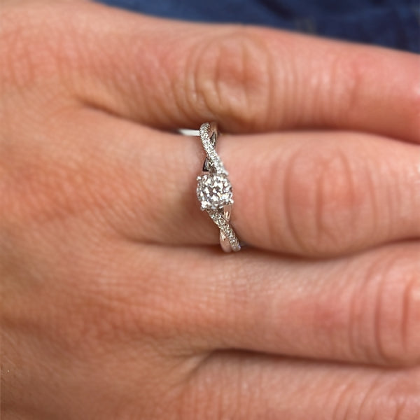 14K White Gold .38 Carat Total Weight Diamond with .25 Carat Total Weight Diamond Enhanced Setting and .13 Carat Total Weight Diamond Accents Bridal Engagement Ring