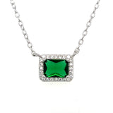 Sterling Silver Cubic Zirconia Emerald Cut Necklace with Green Stone