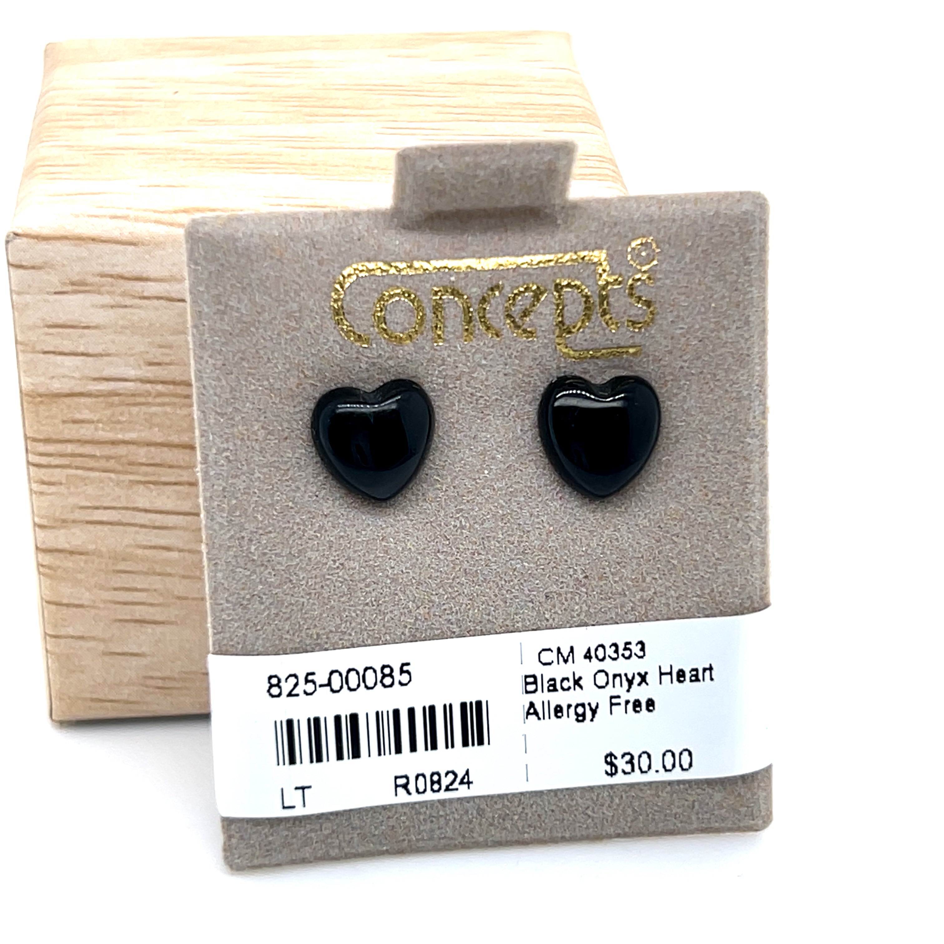 Black Onyx Heart Allergy Free Earrings