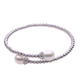 Sterling Silver Rhodium Plated Brilliance Bead and 8-9mm Freshwater Pearl Bracelet 7.5"