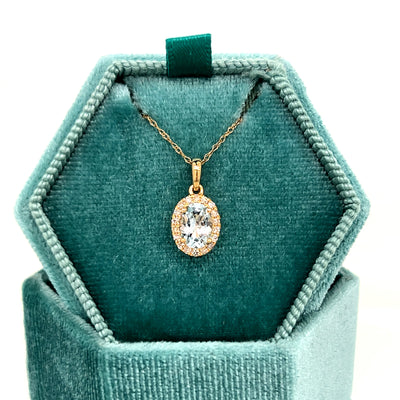 Yellow Gold Oval Aquamarine and Diamond Pendant