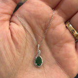 14K White Gold .24 Carat Total Weight Diamond and .80CT Emerald Pendant Necklace on 18" Chain