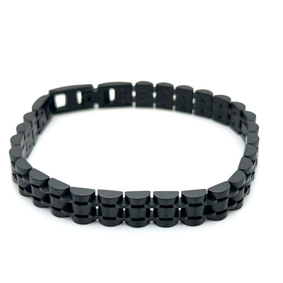 Stainless Steel Black-IP 9mm Watch-Link Bracelet 8+0.5"