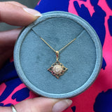 10KY Yellow Gold 0.10 Carat Total Weight Round Cluster Natural Diamond Open Heart Halo Pendant with Chain
