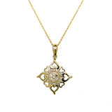10KY Yellow Gold 0.10 Carat Total Weight Round Cluster Natural Diamond Open Heart Halo Pendant with Chain