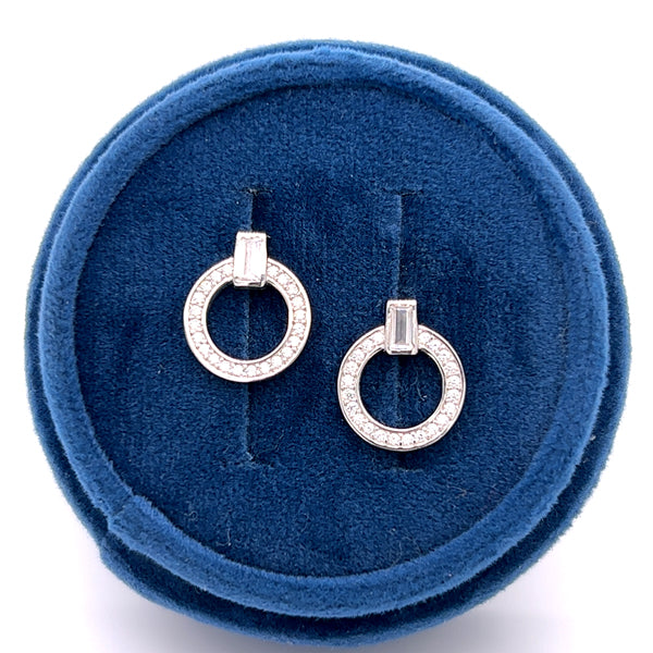 Silver Baguette and Round Cubic Zirconia Earrings