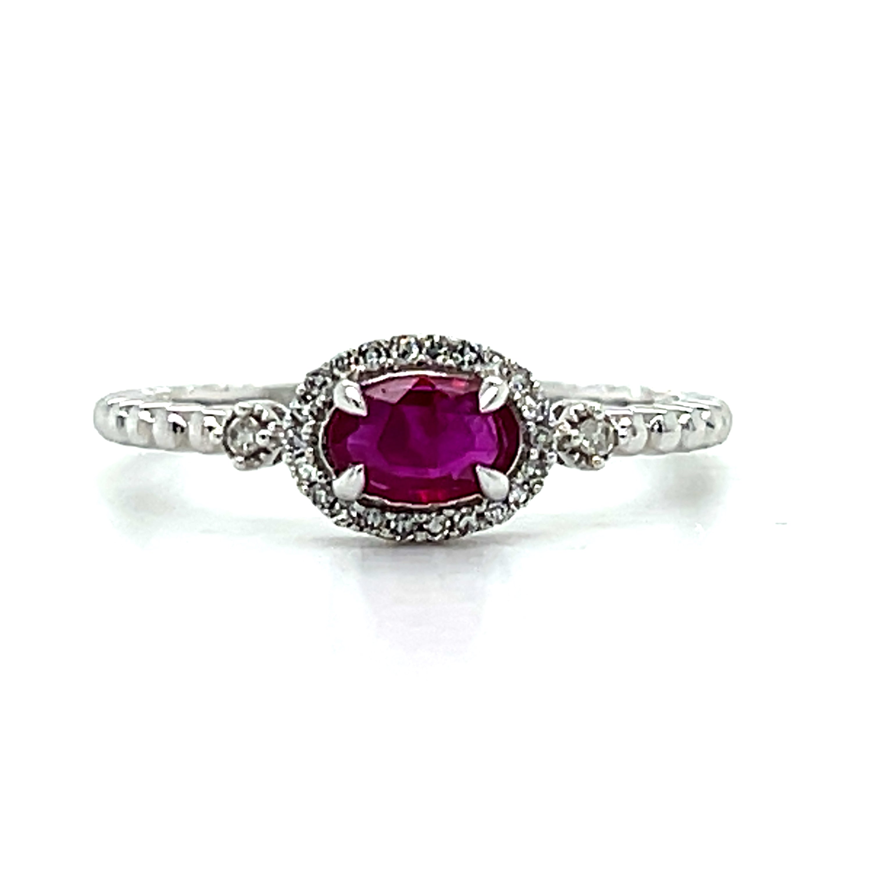 White Gold East to West Ruby and Diamond Ring