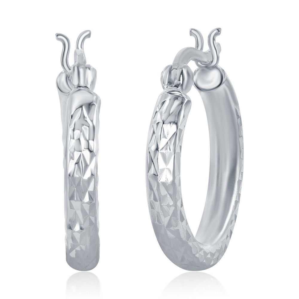 Silver Small Diamond Cut Hoop Earrings
