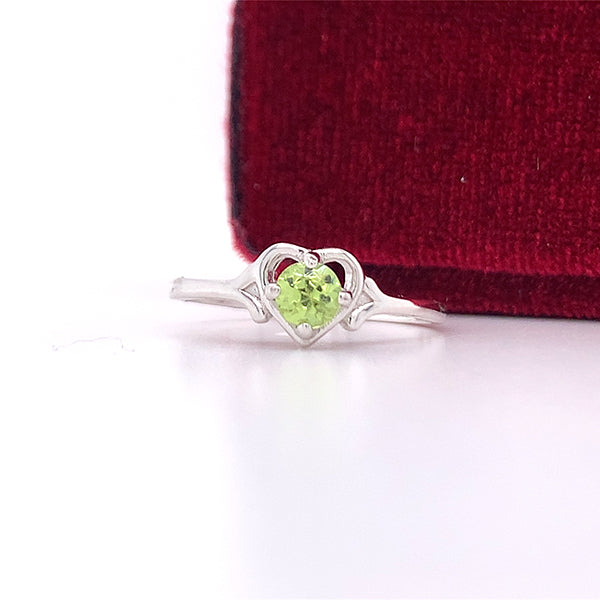 Sterling Silver August Birthstone Ring with Open Heart Design, Little Girl Jewelry