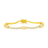 Sterling Silver Gold Plated Rectangle Opal and Cubic Zirconia Bracelet 7.5"