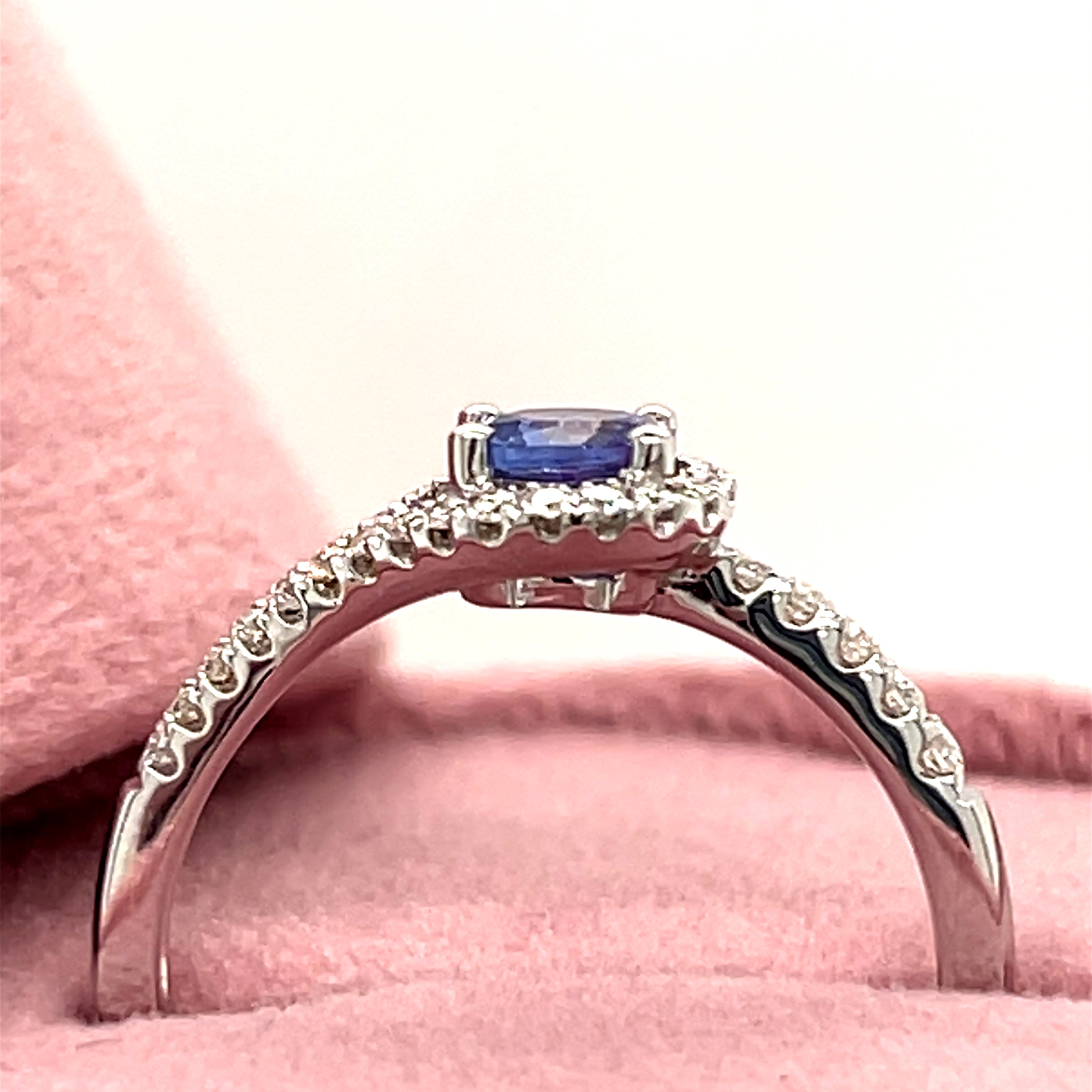 White Gold Round Tanzanite and Diamond Asymmetrical Double-Band Ring