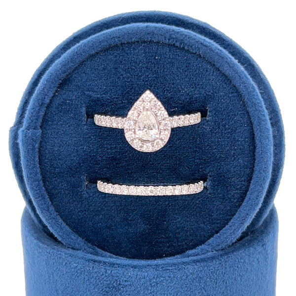 White Gold Diamond Pear-Shaped Halo Bridal Wedding Engagement Ring Set