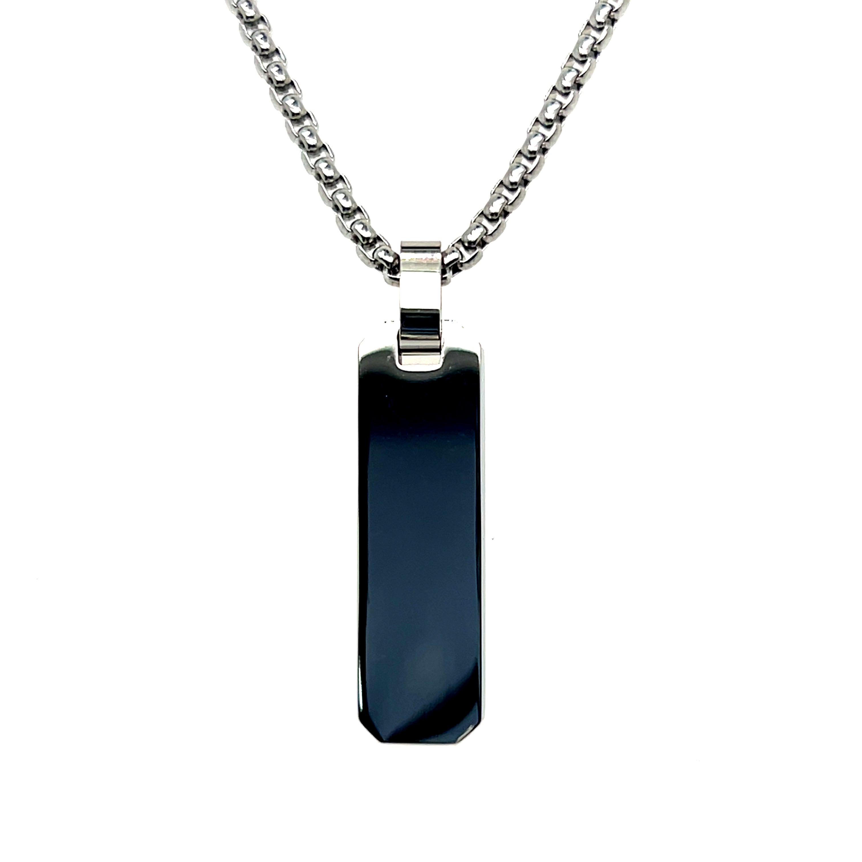 Stainless Steel Brushed and Polished Small Rectangle Dog Tag Necklace 22"