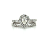 14K White Gold 1.00 Carat Total Weight Diamond Pear-Shaped Halo Bridal Wedding Engagement Ring Set with Peekaboo Diamond in Gallery of Rin