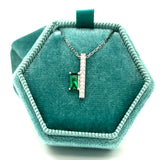 Silver Linear White and Green Cubic Zirconia Sidekick Necklace