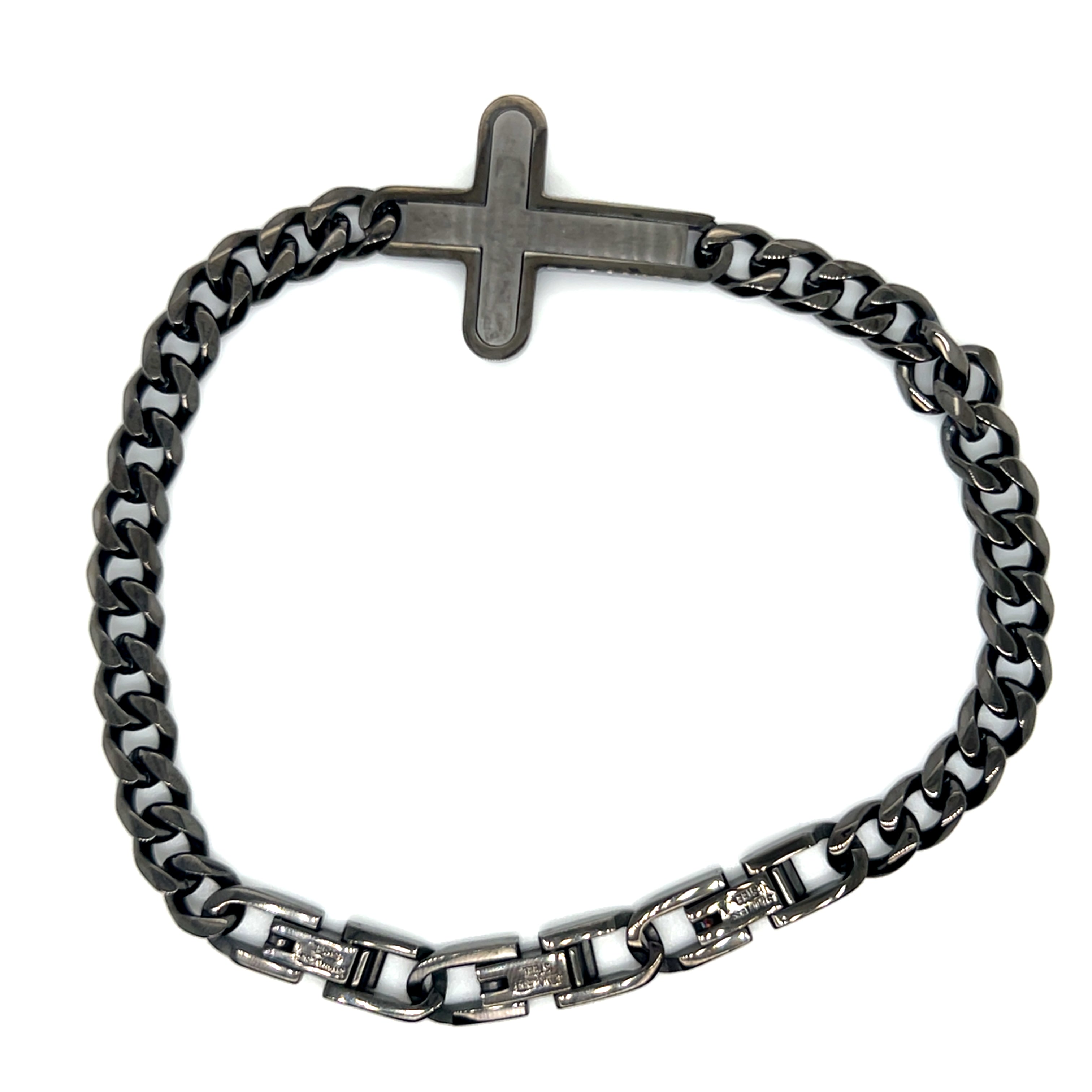 Men’s Gun Plated Stainless Steel Cross Adjustable Bracelet