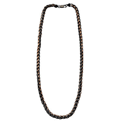 Men's Inox Stainless Steel 8mm Brown and Black Wheat Chain 24"