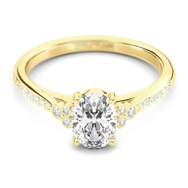 14K Yellow Gold .12 Carat Total Weight VS2-SI1 Clarity, FG Color Diamond 7x5mm Oval Center Semi Mount Bridal Engagement Ring
