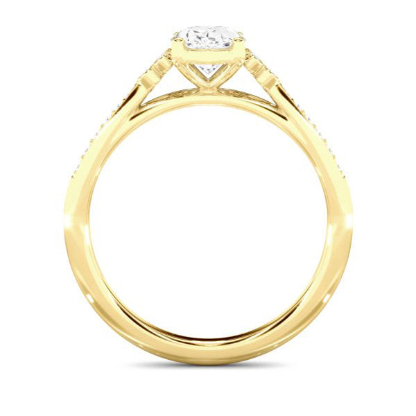 14K Yellow Gold .12 Carat Total Weight VS2-SI1 Clarity, FG Color Diamond 7x5mm Oval Center Semi Mount Bridal Engagement Ring