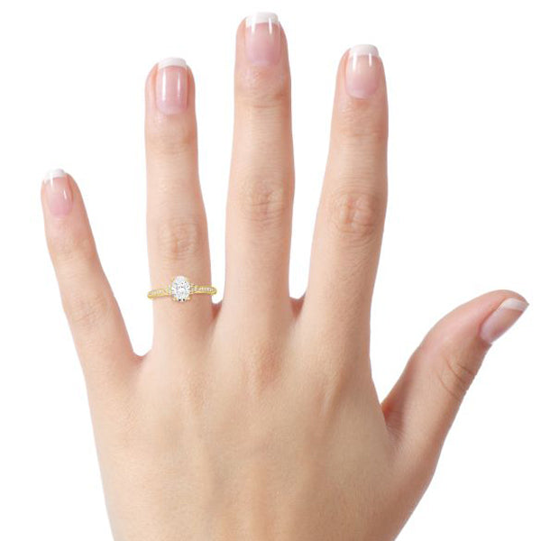 14K Yellow Gold .12 Carat Total Weight VS2-SI1 Clarity, FG Color Diamond 7x5mm Oval Center Semi Mount Bridal Engagement Ring