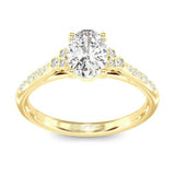 14K Yellow Gold .12 Carat Total Weight VS2-SI1 Clarity, FG Color Diamond 7x5mm Oval Center Semi Mount Bridal Engagement Ring