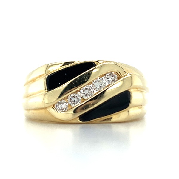 14K Yellow Gold Diamond and Onyx Inlay RIng